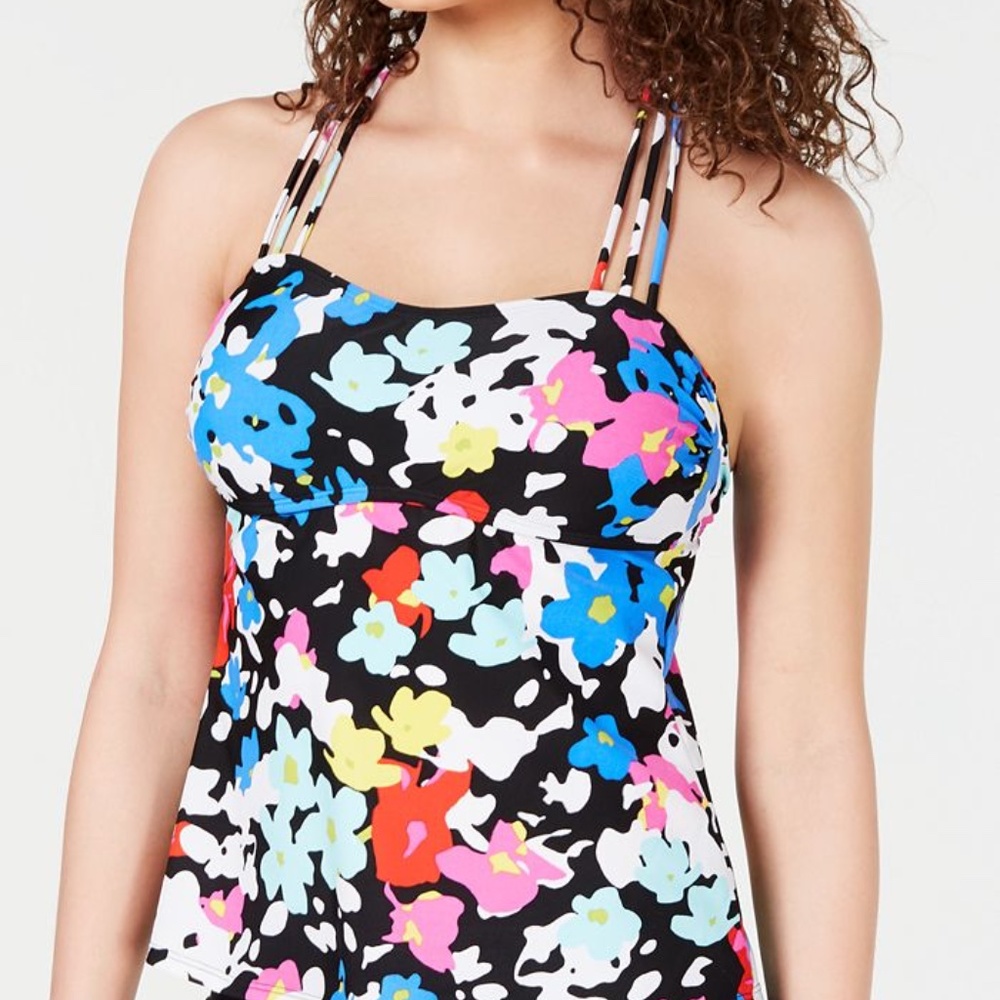 Hula Honey Open Back Strappy Floral Bright Tankini